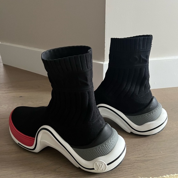 LOUIS VUITTON Stretch Textile LV Archlight Sneaker Boots Fuchsia Black - Picture 10 of 11